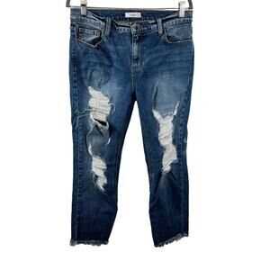 CELLO Mid-Rise Dark Wash Destroyed Slim Boyfriend Jeans WV 16732 BF DK Juniors 9